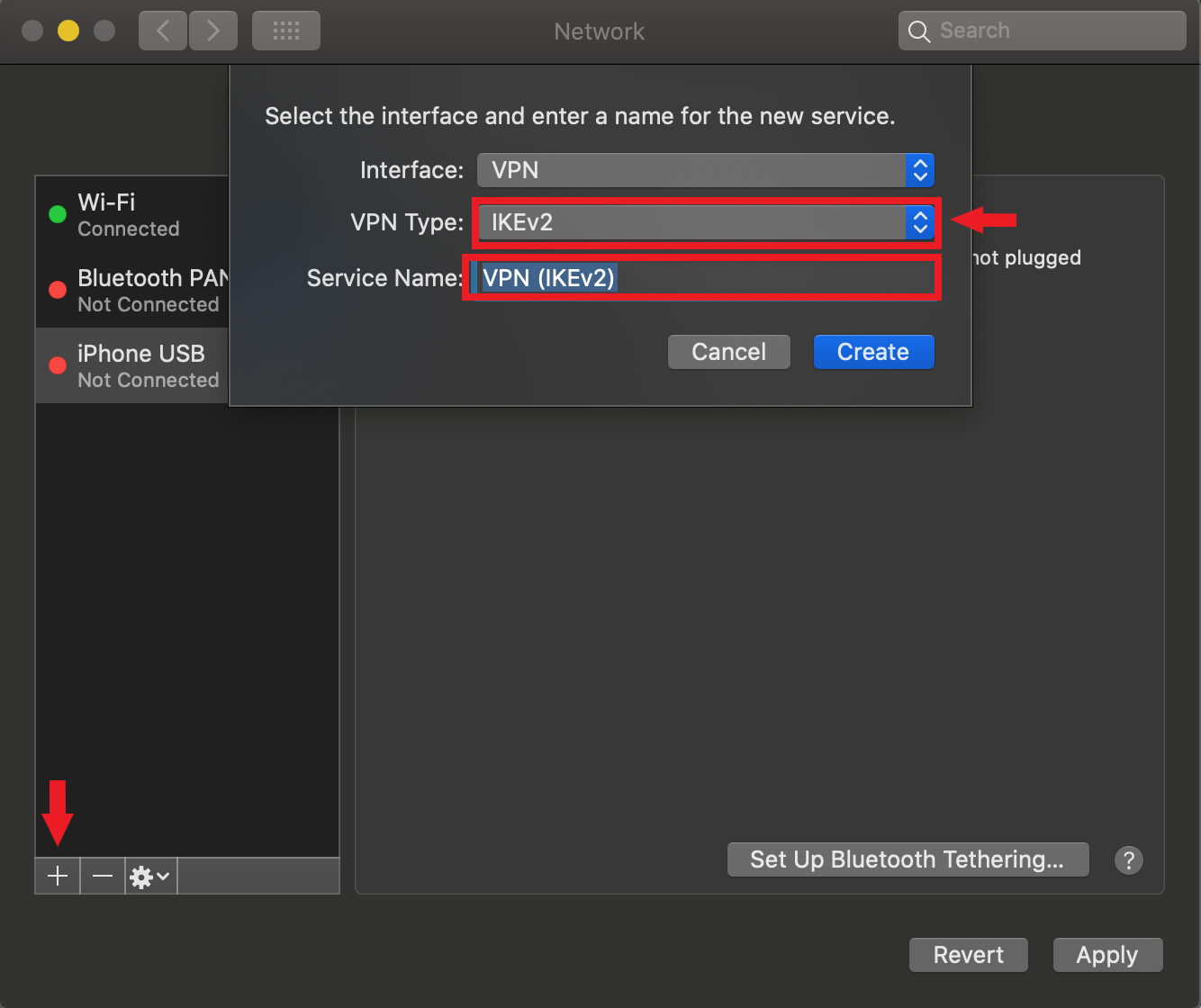 selecting interface and naming the VPN